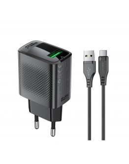 Acefast Универсално зарядно за стена Charger Wall GaN Quick Charge 18W - A90 with 1.2m cable - USB-A x 1, Black