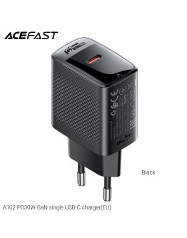 Acefast Универсално зарядно за стена Charger Wall GaN PD30W - A102 - USB-C x 1, Black