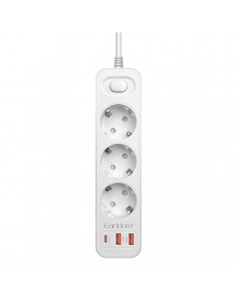 Разклонител Earldom ES-SC13, 3 гнезда, CEE 7/3, 2 х USB, 1 х USB-C, 2м.,Бял - 40377