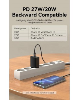 Vention бързо зарядно Fast Charger Wall - QC4.0, PD3.0 Type-C, 30W Black - FAIB0