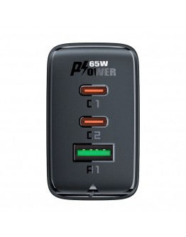 Acefast Универсално зарядно за стена Charger Wall GaN PD65W - A41 - USB-C x 2, USB-A x 1, Black