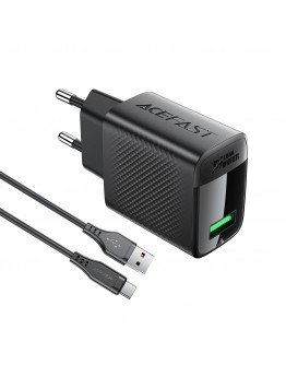 Acefast Универсално зарядно за стена Charger Wall GaN Quick Charge 18W - A90 with 1.2m cable - USB-A x 1, Black