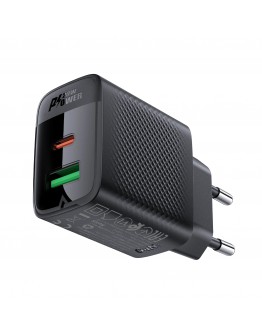 Acefast Универсално зарядно за стена Charger Wall GaN PD 20W - A78 - USB-C x 1, USB-A x 1, Black