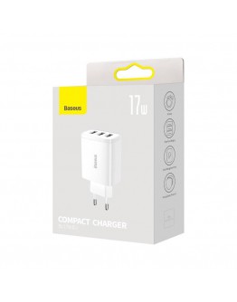 Мрежово зарядно устройство Baseus Compact 3U, 17W, 3 x USB F, Бял - 40412