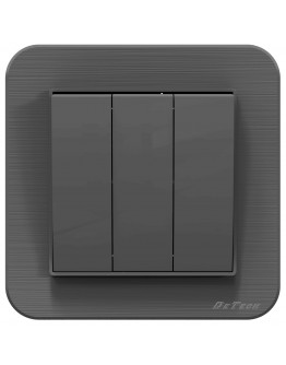 Троен електрически ключ DeTech DE-9223-03, С рамка, схема 1, 10А, 250V, За вграждане, IP20, Сив - 75060