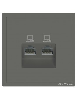 Двойна розетка за компютър DeTech DE-9227-62, RJ45, Cat5E, За вграждане, IP20, Сив - 75142