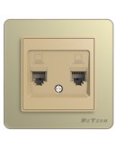 Двойна розетка за компютър DeTech DE-6008-62, RJ45, Cat5E, За вграждане, IP20, Златист - 75016